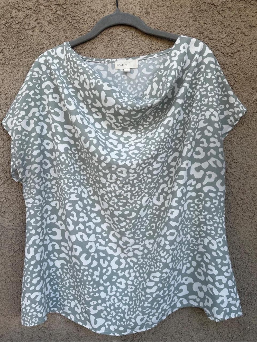 Parker Sage Green & White Cowl Neck Animal Print Blouse